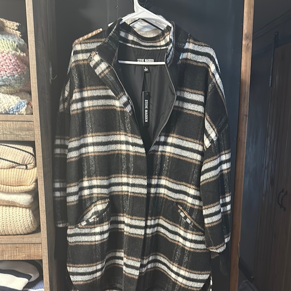 Steve Madden Black Plaid Women's Coat